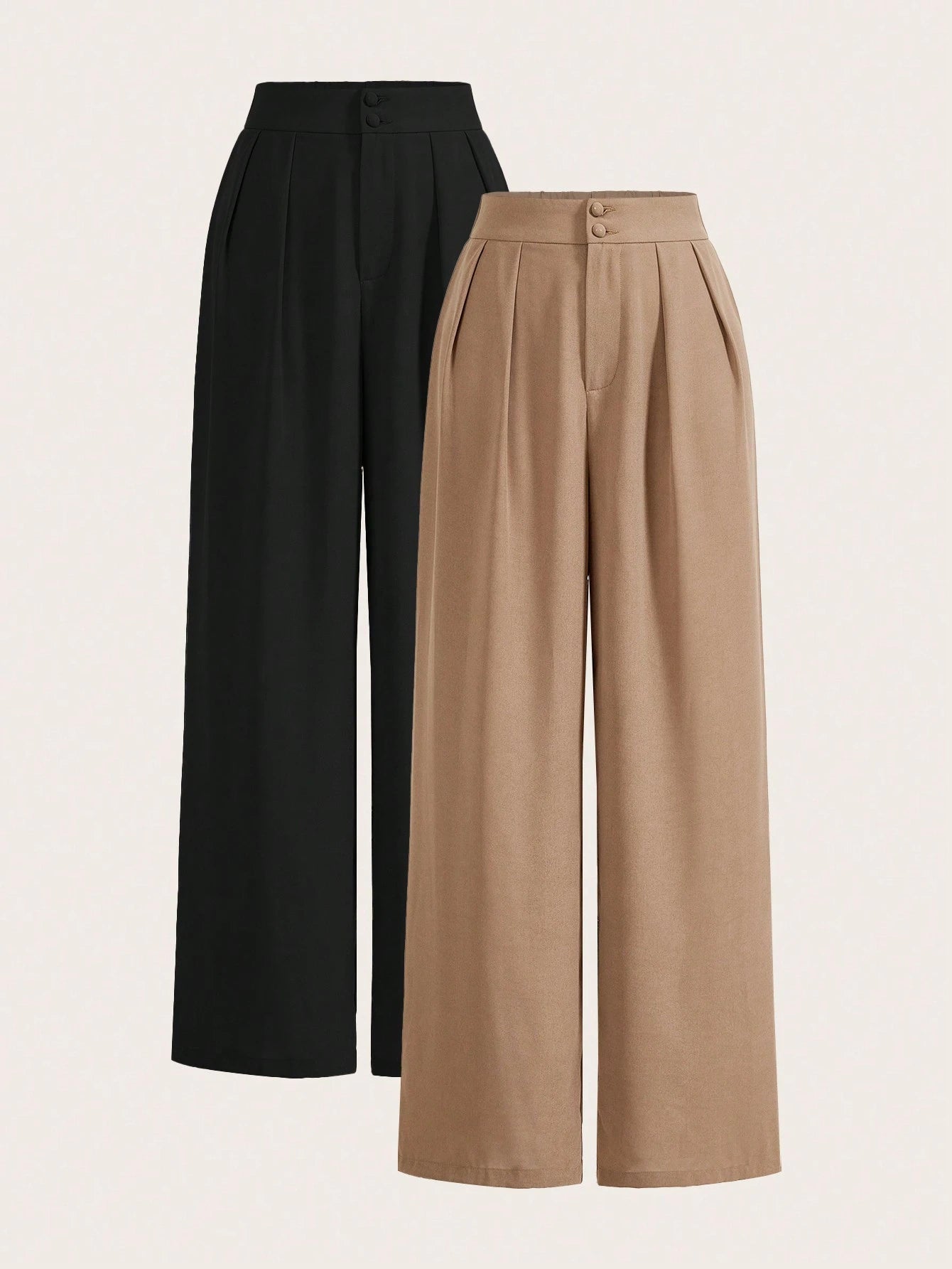 Poéselle Summer High-Waisted Pants Multi-Piece Set, Wide Leg Pants High Waist Fold Pleated Wide Leg Pants, Pants, Loose Fit, Long Pants