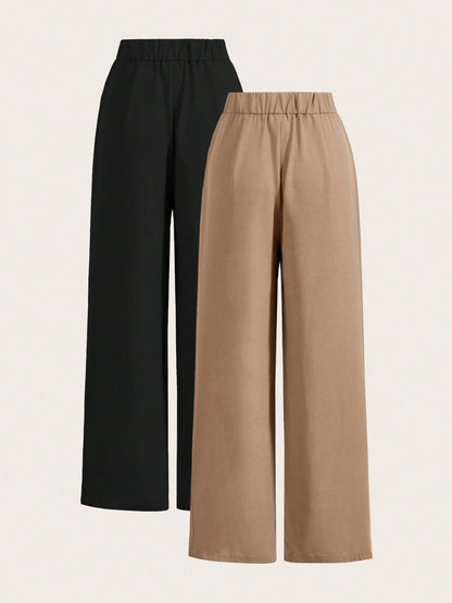 Poéselle Summer High-Waisted Pants Multi-Piece Set, Wide Leg Pants High Waist Fold Pleated Wide Leg Pants, Pants, Loose Fit, Long Pants