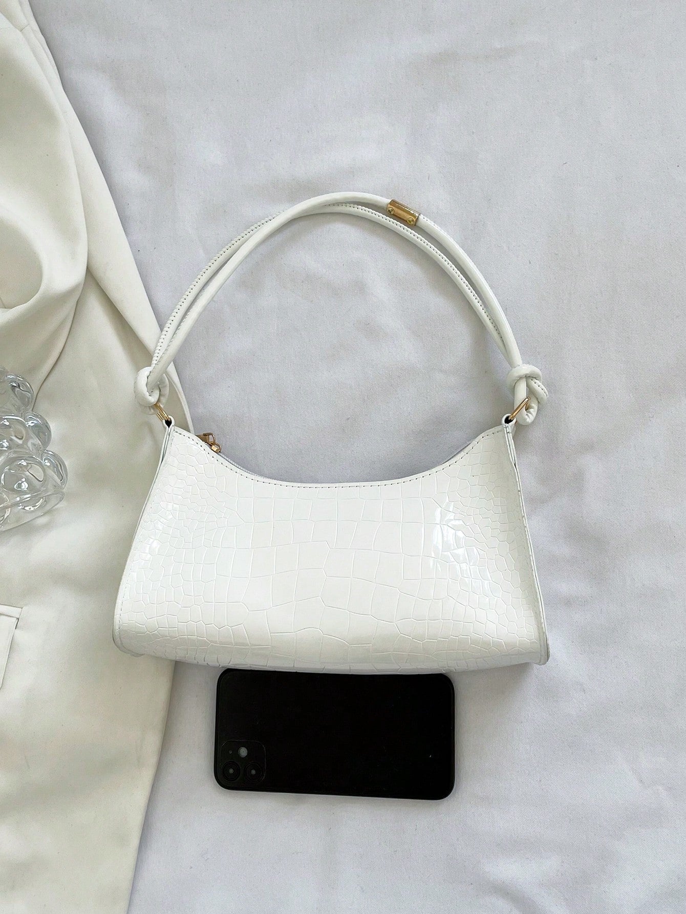 Solid Color Minimalist & Elegant Embossed Shoulder Bag