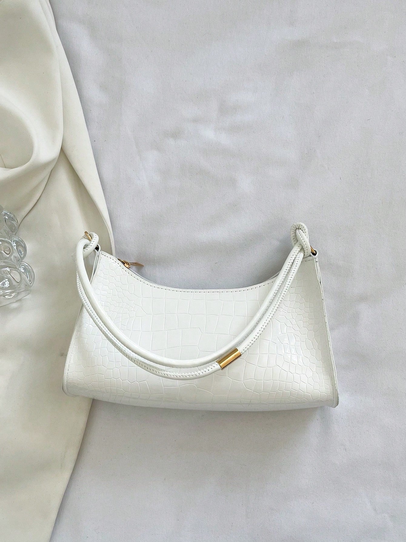 Solid Color Minimalist & Elegant Embossed Shoulder Bag