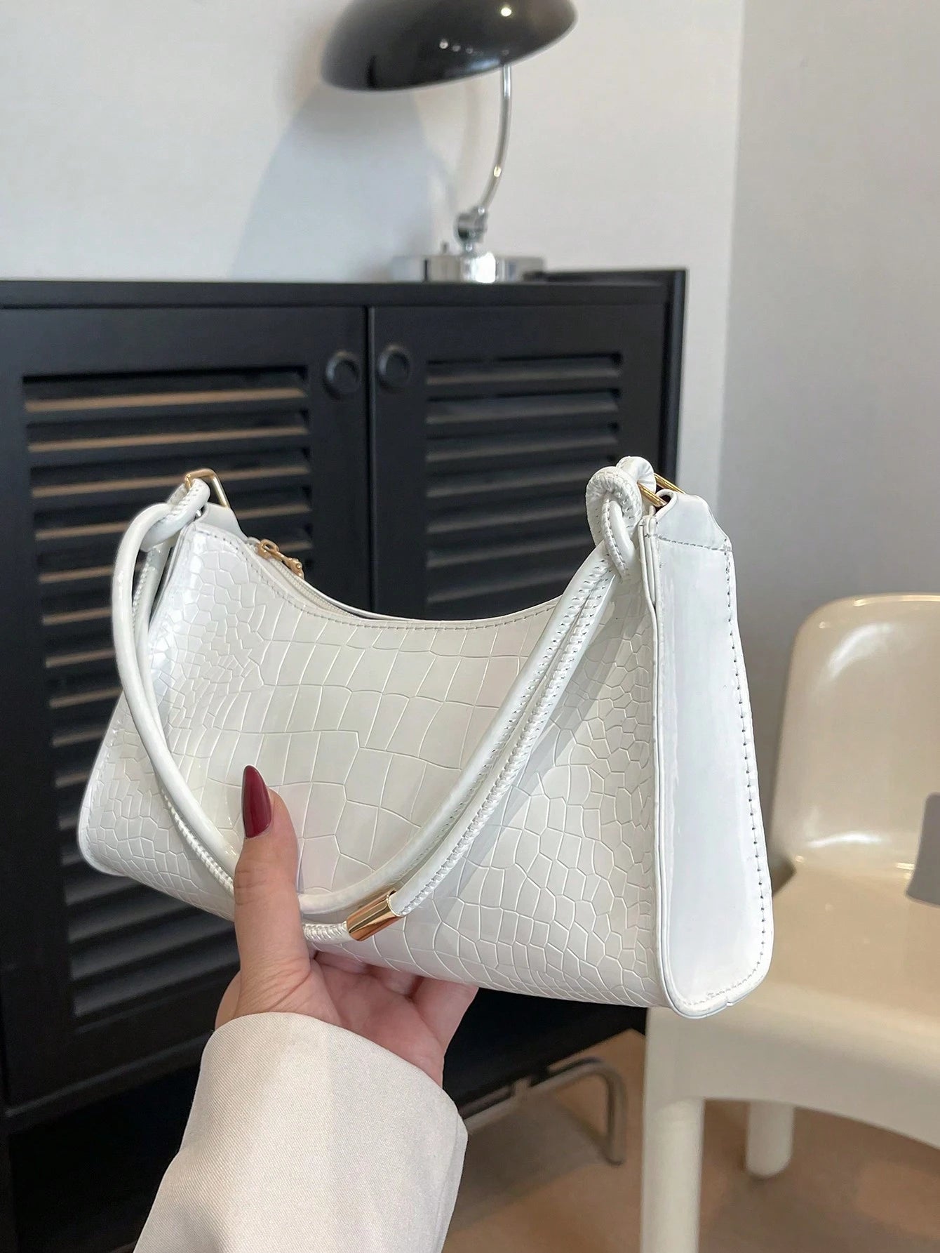 Solid Color Minimalist & Elegant Embossed Shoulder Bag