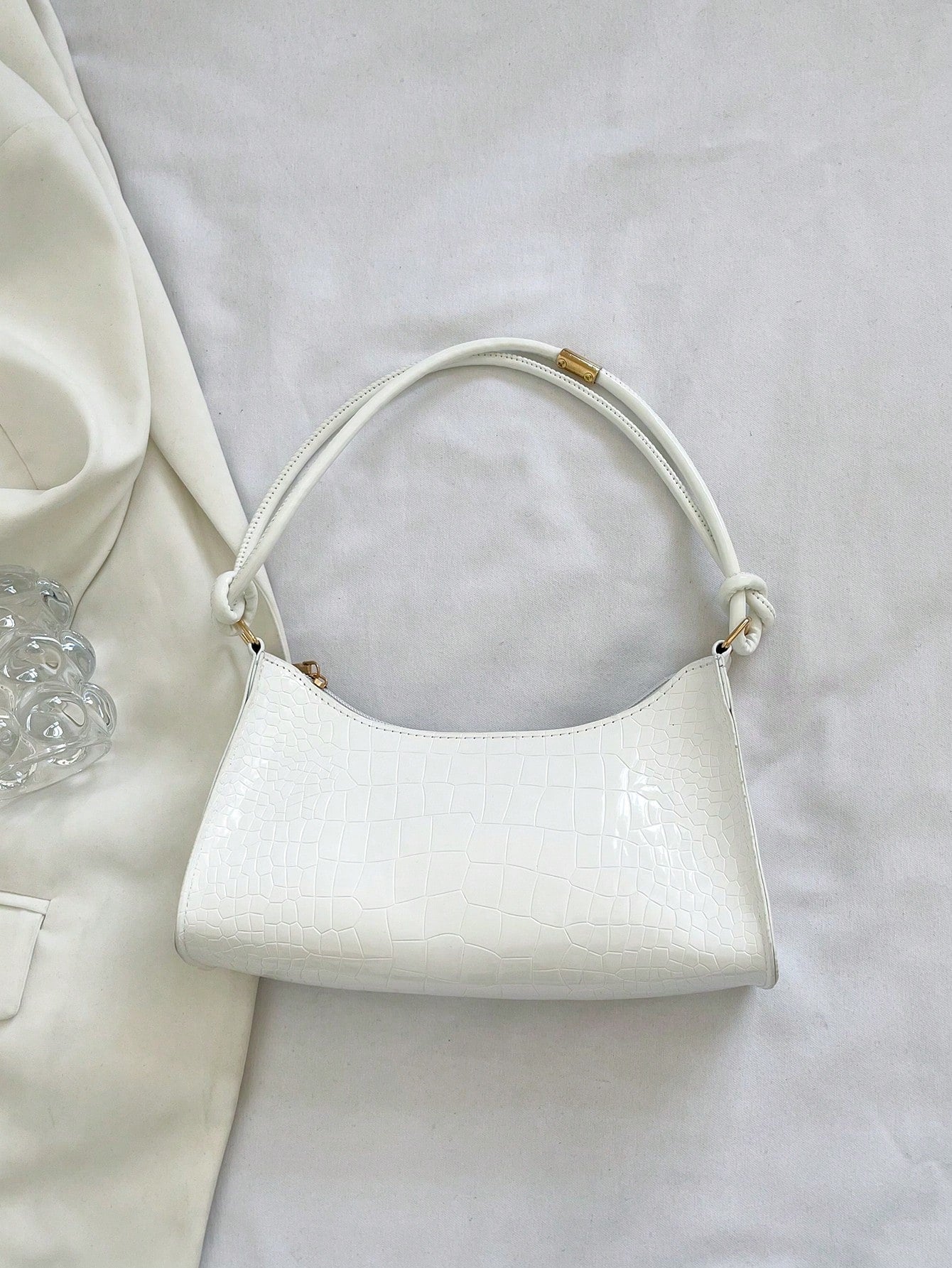 Solid Color Minimalist & Elegant Embossed Shoulder Bag