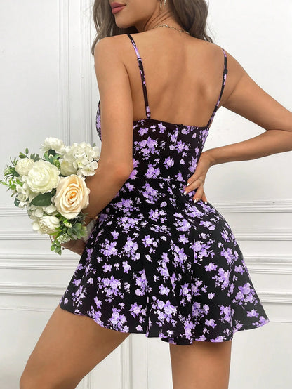 Soleia Women Summer Floral Printed Spaghetti Strap Jumpsuit