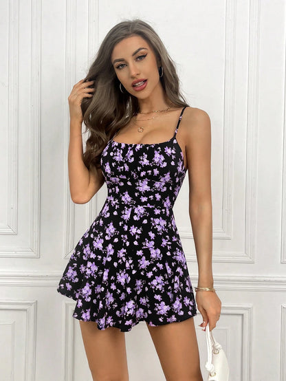 Soleia Women Summer Floral Printed Spaghetti Strap Jumpsuit