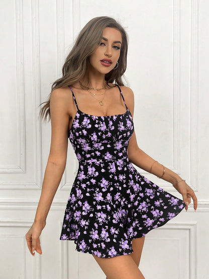 Soleia Women Summer Floral Printed Spaghetti Strap Jumpsuit
