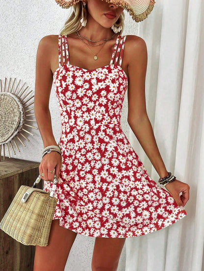 Breezaya Women's Yellow Floral Print Cami Dress Vacation Beach Outfit