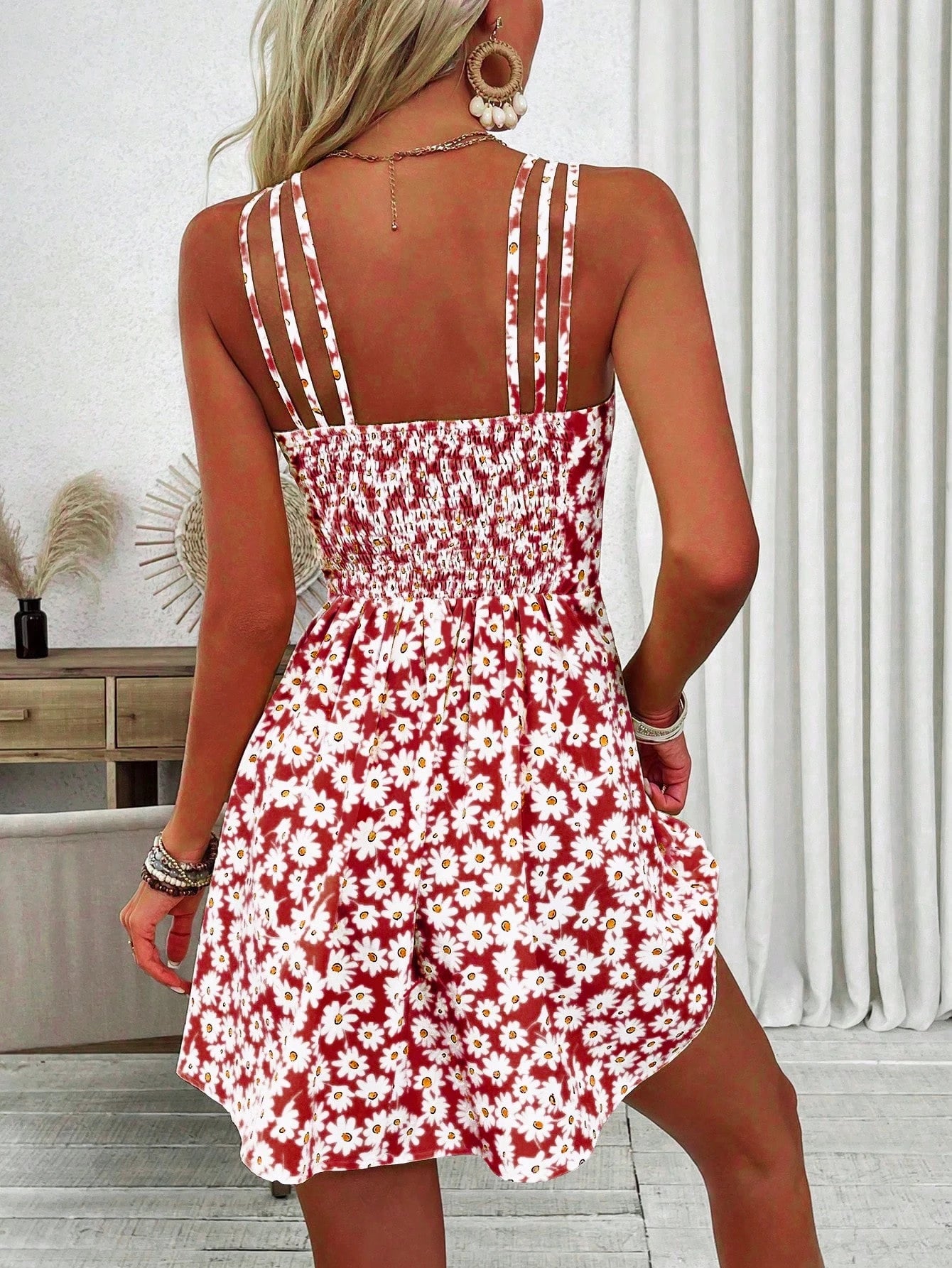 Breezaya Women's Yellow Floral Print Cami Dress Vacation Beach Outfit