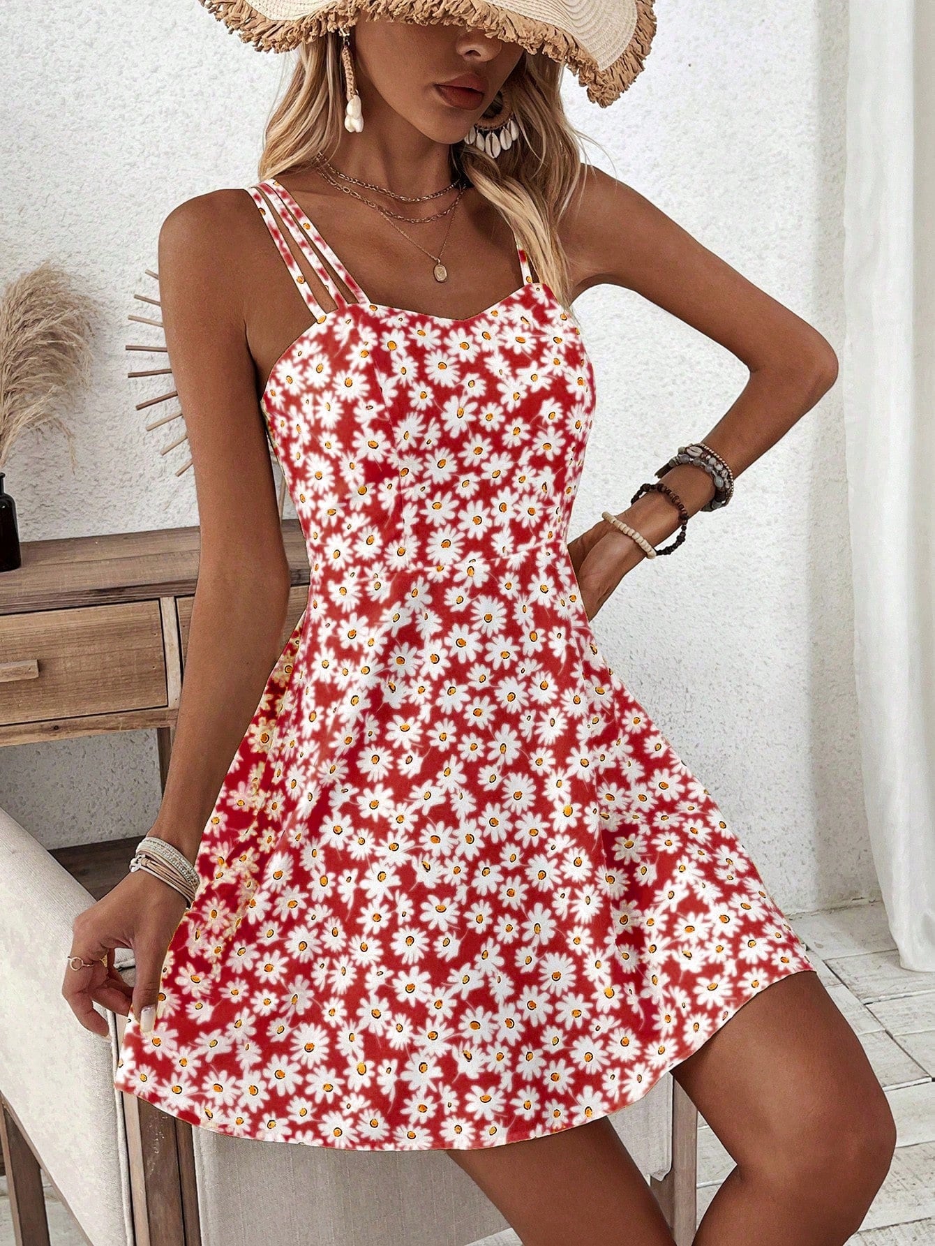 Breezaya Women's Yellow Floral Print Cami Dress Vacation Beach Outfit