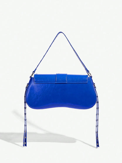 SHEIN X Lucía Bellido SHEIN SXY Fashionable Black Stud Shoulder Bag For Women, Versatile, Shopping Bag, Cool, Street Bag, Teenagers