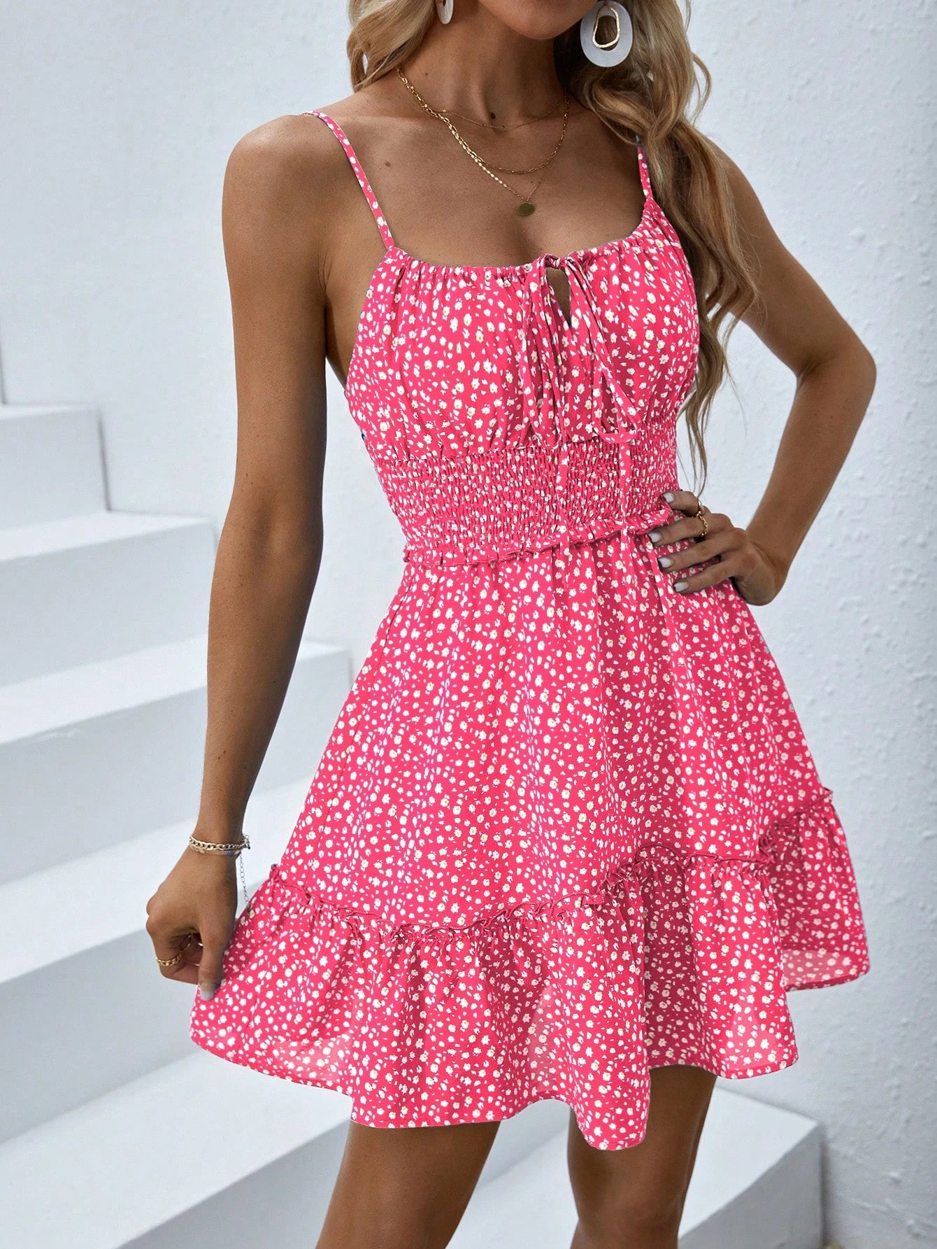 Soleia Women Casual Sleeveless Floral Print Dress With Gathered Waist For Vacation,Sun Dress,Summer Dresses For Women