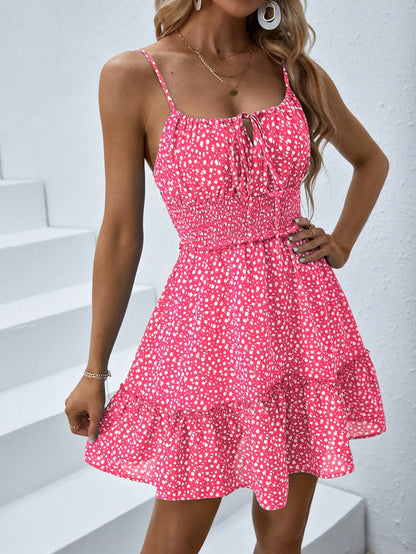 Soleia Women Casual Sleeveless Floral Print Dress With Gathered Waist For Vacation,Sun Dress,Summer Dresses For Women