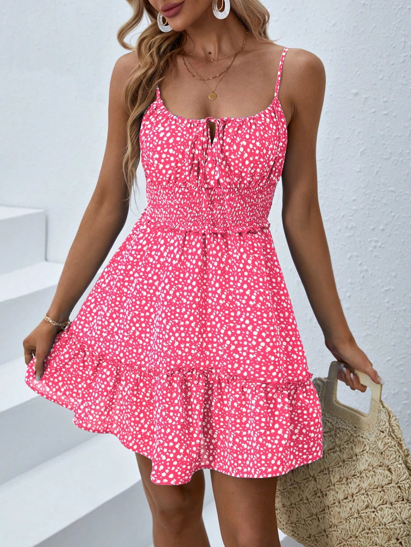 Soleia Women Casual Sleeveless Floral Print Dress With Gathered Waist For Vacation,Sun Dress,Summer Dresses For Women