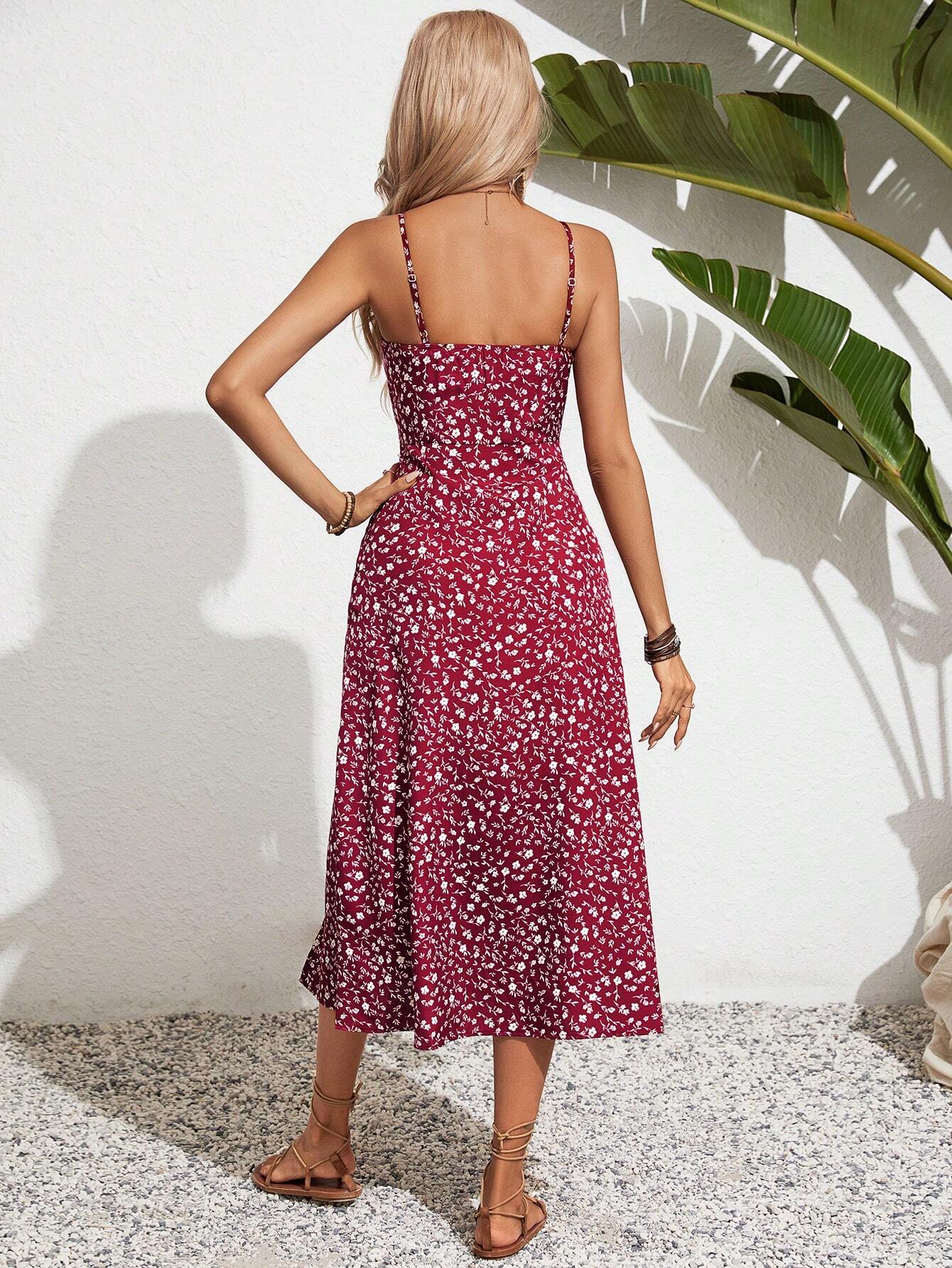 SHEIN Frenchy Women Ditsy Floral Side Slit Hem Cami Dress,Summer Dresses,Summer Dresses For Women,Floral