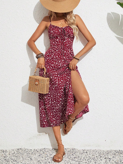 SHEIN Frenchy Women Ditsy Floral Side Slit Hem Cami Dress,Summer Dresses,Summer Dresses For Women,Floral