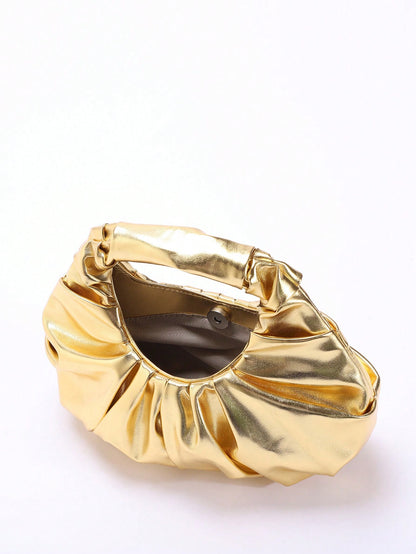 2024 Spring New Arrival Women Handbag, One Piece Of Solid Color Pearl Glossy PU Cloud Bag, Fashionable And Concise Stitching Design With Elegant Elegant For Lady, Foldable And Wrinkled Bag Style.