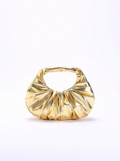 2024 Spring New Arrival Women Handbag, One Piece Of Solid Color Pearl Glossy PU Cloud Bag, Fashionable And Concise Stitching Design With Elegant Elegant For Lady, Foldable And Wrinkled Bag Style.