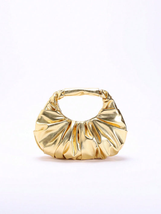 2024 Spring New Arrival Women Handbag, One Piece Of Solid Color Pearl Glossy PU Cloud Bag, Fashionable And Concise Stitching Design With Elegant Elegant For Lady, Foldable And Wrinkled Bag Style.