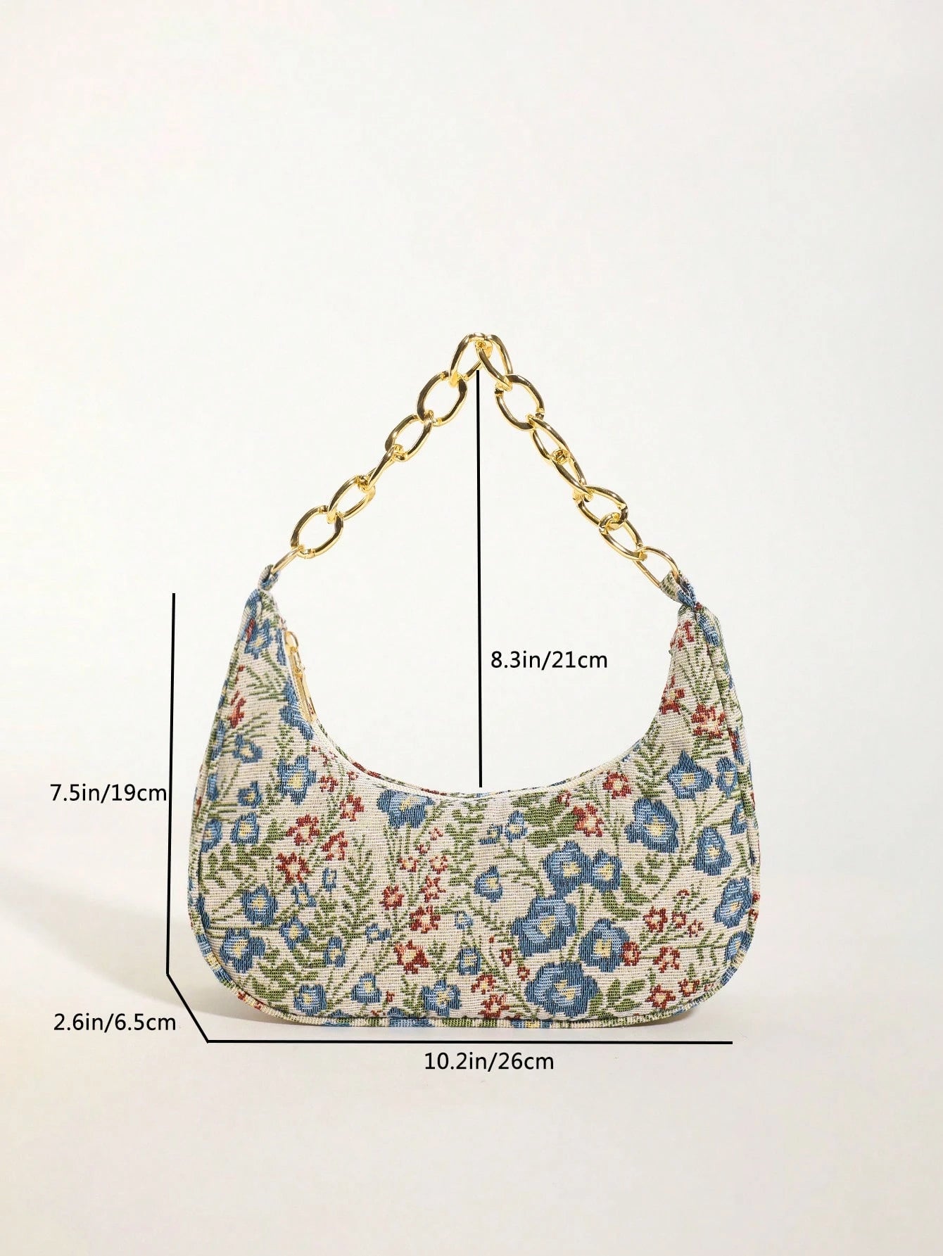 Fashion Metal Chain Handbag With Flower Design,Floral Printed Canvas Shoulder Bag , Tready Crescent Moon Bag For Women, Exquisite Floral Bag For Women