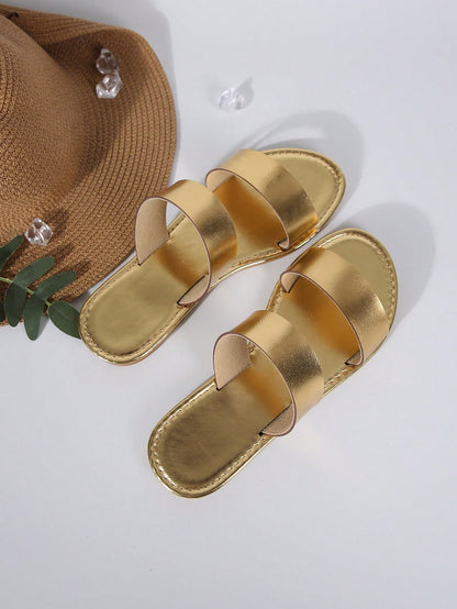 Women's Flat Fashion Casual Gold Beach Indoor Outdoor Party Leather Sandals