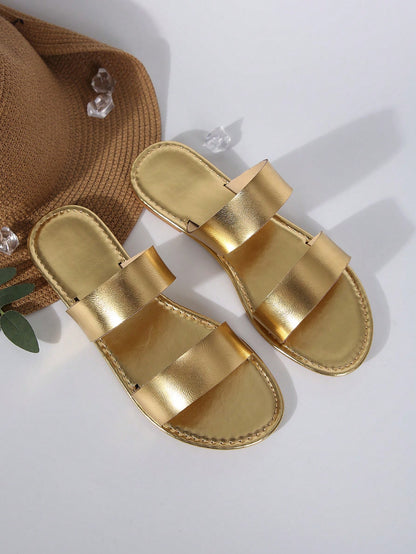 Women's Flat Fashion Casual Gold Beach Indoor Outdoor Party Leather Sandals