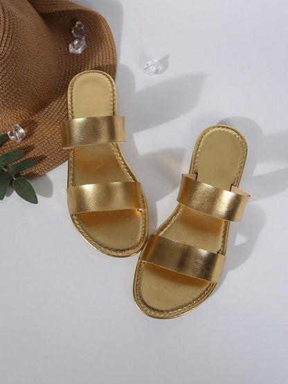 Women's Flat Fashion Casual Gold Beach Indoor Outdoor Party Leather Sandals