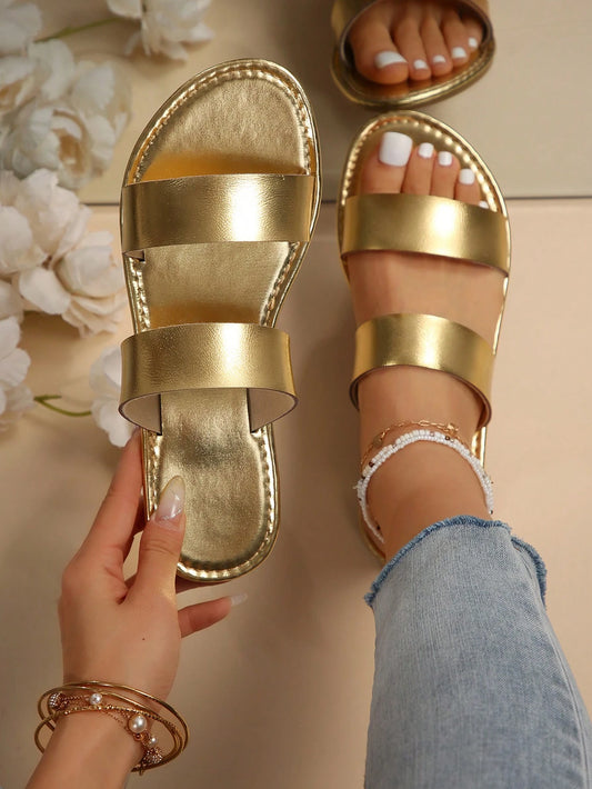 Women's Flat Fashion Casual Gold Beach Indoor Outdoor Party Leather Sandals