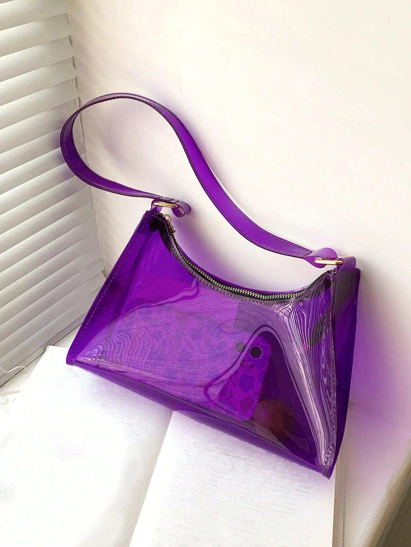 Fashionable Transparent PVC Shoulder Bag, Sports Crossbody Bag, Casual Ladies Plastics Handbag, Waterproof, Sandproof Transparent Bag, Beach Sports Picnic Snacks Clear Purse For Women