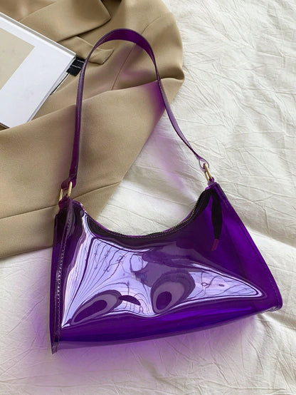 Fashionable Transparent PVC Shoulder Bag, Sports Crossbody Bag, Casual Ladies Plastics Handbag, Waterproof, Sandproof Transparent Bag, Beach Sports Picnic Snacks Clear Purse For Women