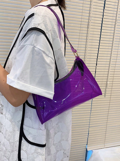 Fashionable Transparent PVC Shoulder Bag, Sports Crossbody Bag, Casual Ladies Plastics Handbag, Waterproof, Sandproof Transparent Bag, Beach Sports Picnic Snacks Clear Purse For Women