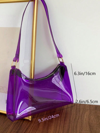 Fashionable Transparent PVC Shoulder Bag, Sports Crossbody Bag, Casual Ladies Plastics Handbag, Waterproof, Sandproof Transparent Bag, Beach Sports Picnic Snacks Clear Purse For Women