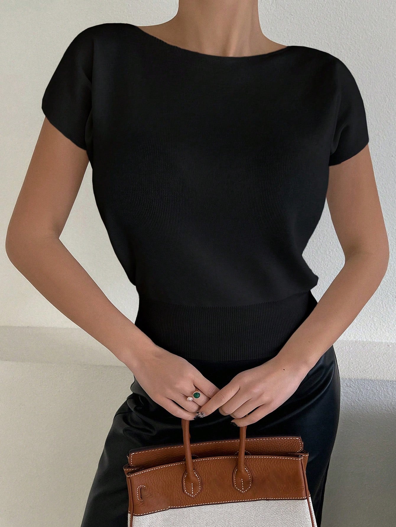 Livesso Solid Color Slim Fit Short Sleeve Knitted Top For Women Summer,Teacher Outfits