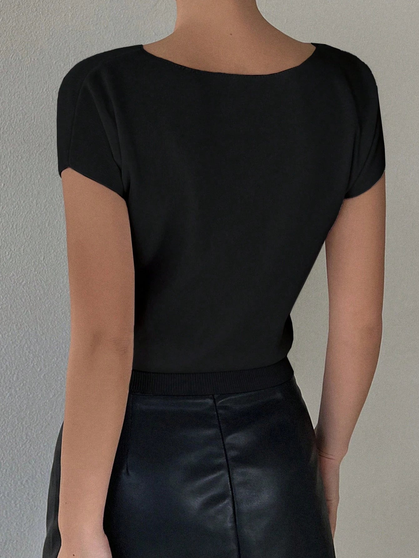 Livesso Solid Color Slim Fit Short Sleeve Knitted Top For Women Summer,Teacher Outfits