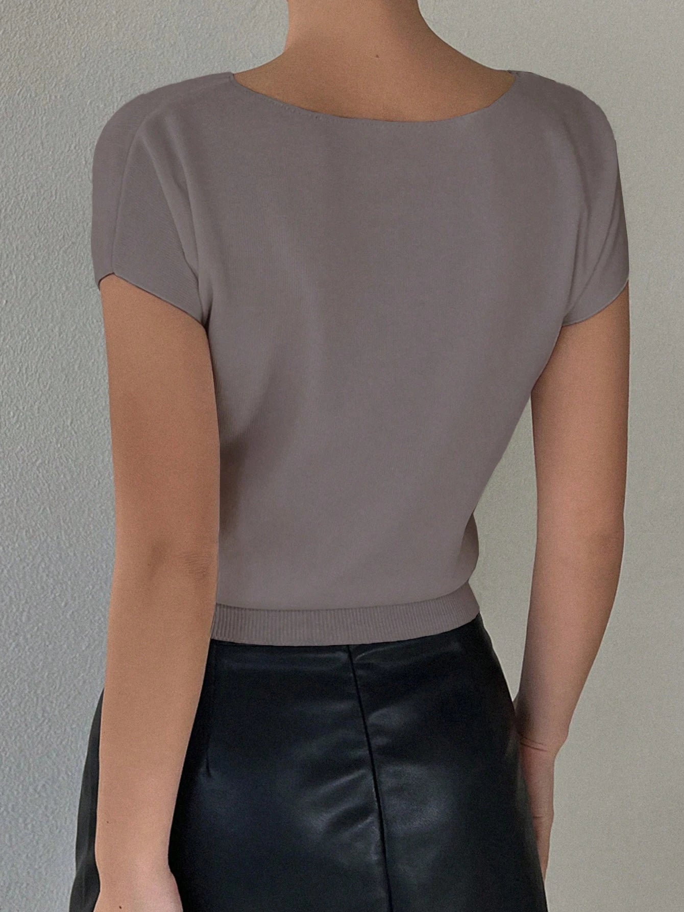 Livesso Solid Color Slim Fit Short Sleeve Knitted Top For Women Summer,Teacher Outfits