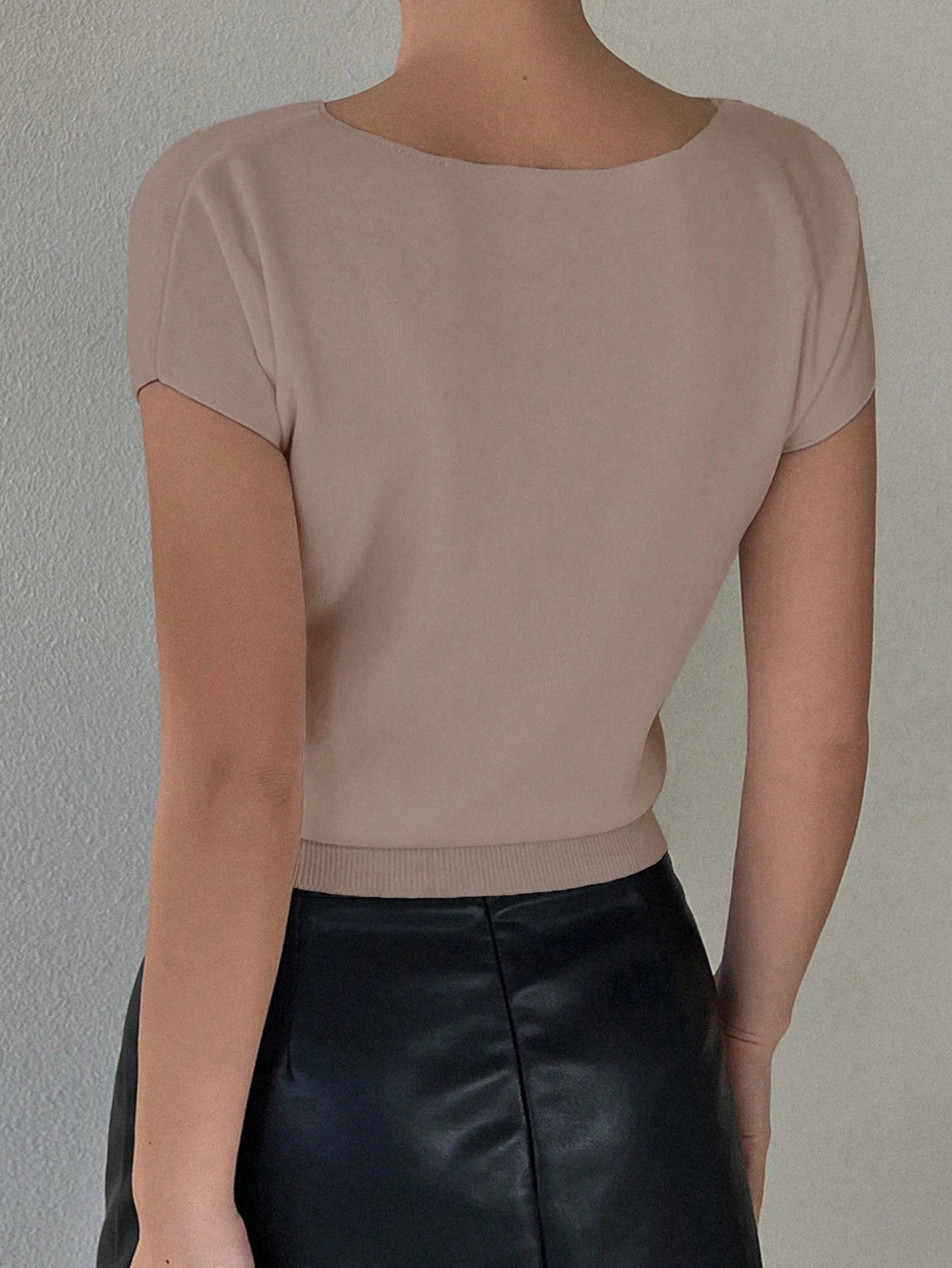 Livesso Solid Color Slim Fit Short Sleeve Knitted Top For Women Summer,Teacher Outfits