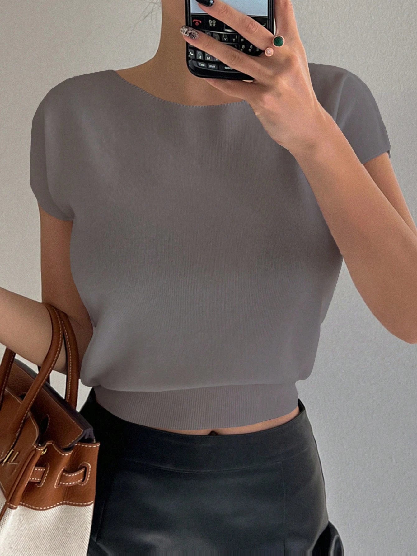 Livesso Solid Color Slim Fit Short Sleeve Knitted Top For Women Summer,Teacher Outfits