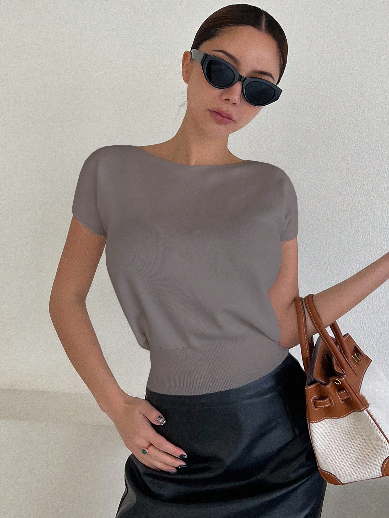 Livesso Solid Color Slim Fit Short Sleeve Knitted Top For Women Summer,Teacher Outfits