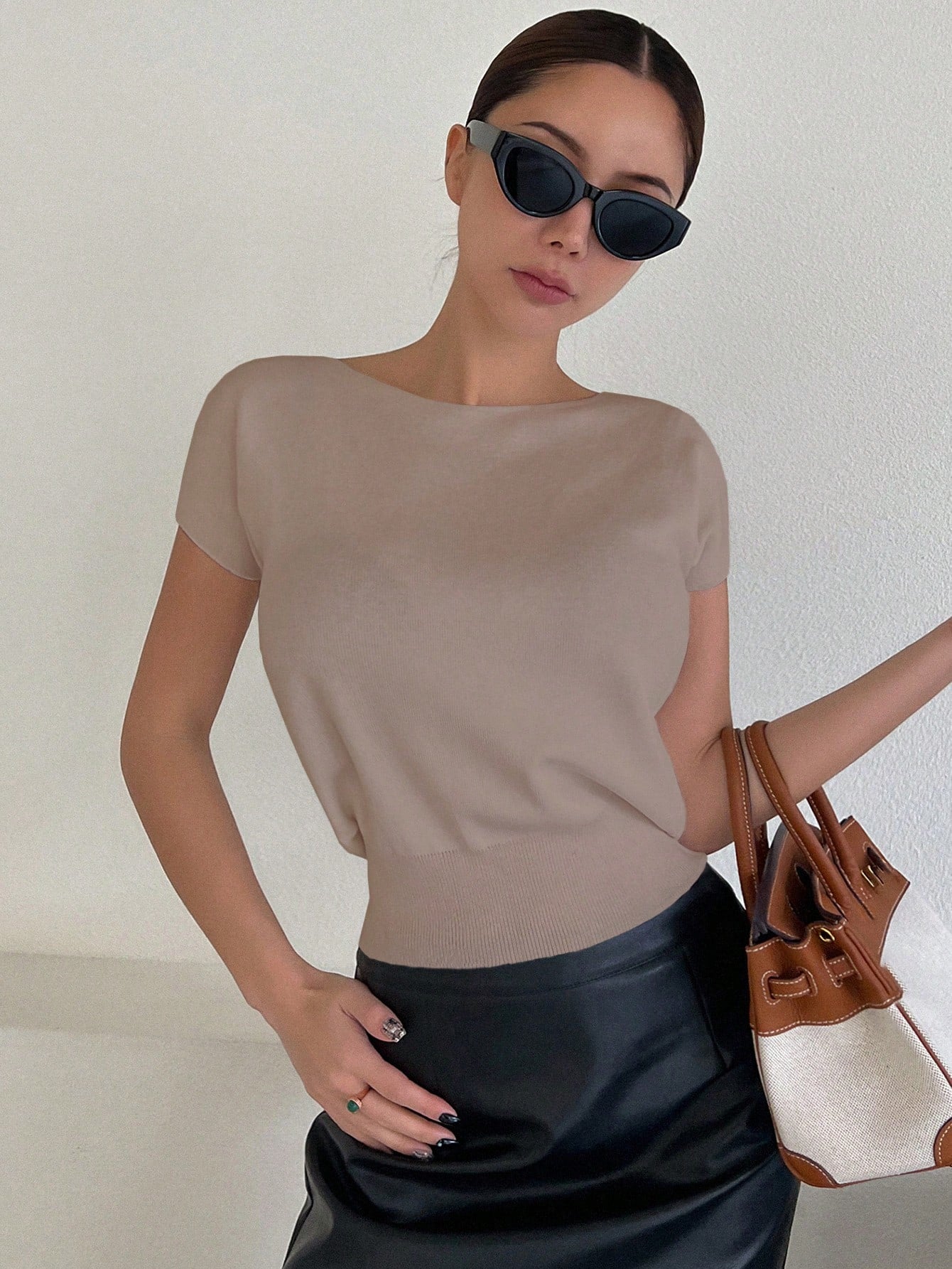 Livesso Solid Color Slim Fit Short Sleeve Knitted Top For Women Summer,Teacher Outfits