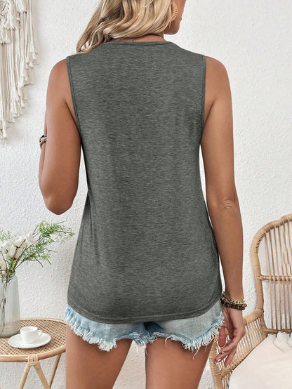 EMERY ROSE Summer V-Neck Contrast Guipure Lace Knitted Tank Top