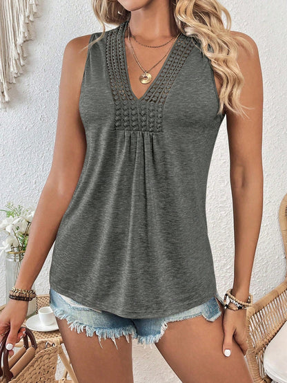 EMERY ROSE Summer V-Neck Contrast Guipure Lace Knitted Tank Top
