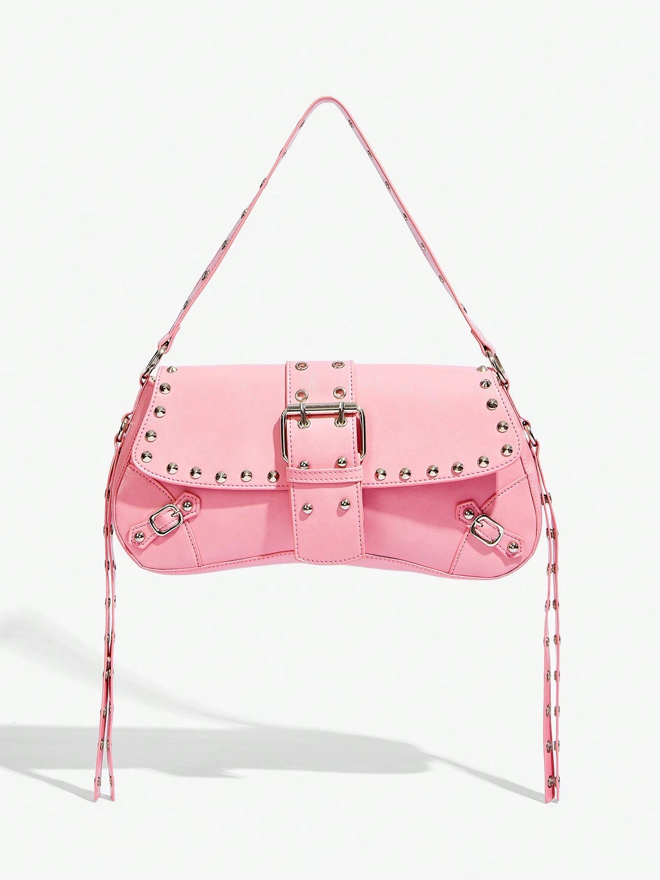 SHEIN X Lucía Bellido SHEIN SXY Fashionable Black Stud Shoulder Bag For Women, Versatile, Shopping Bag, Cool, Street Bag, Teenagers