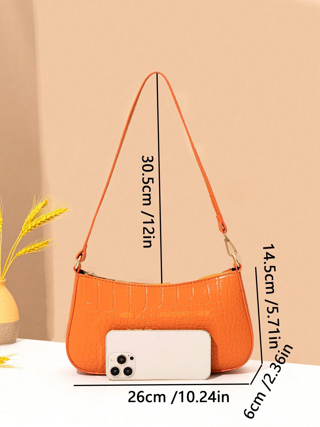 Women's Fashion Solid Color Crocodile Pattern Baguette Shoulder Bag