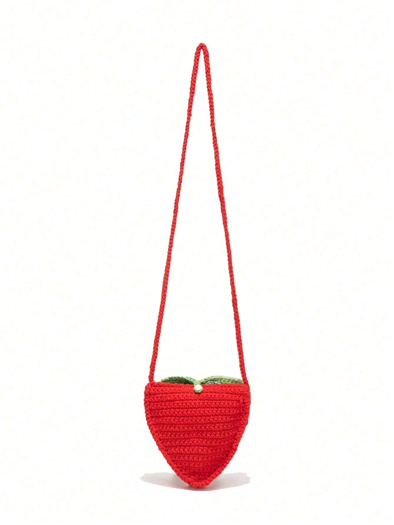 Handmade Creative Crochet Strawberry Handbag With Rhinestones, & Cute Strawberry Purse Valentines