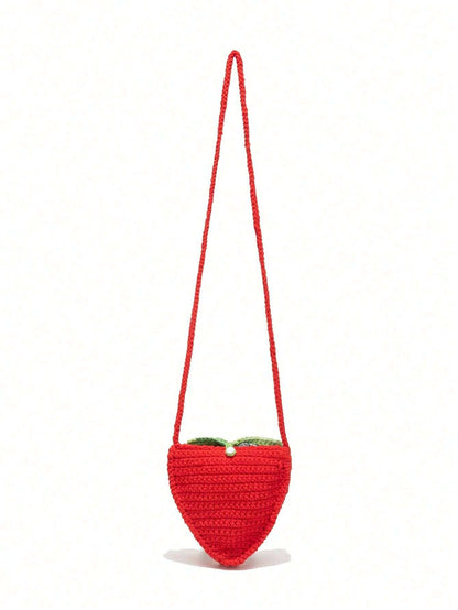 Handmade Creative Crochet Strawberry Handbag With Rhinestones, & Cute Strawberry Purse Valentines
