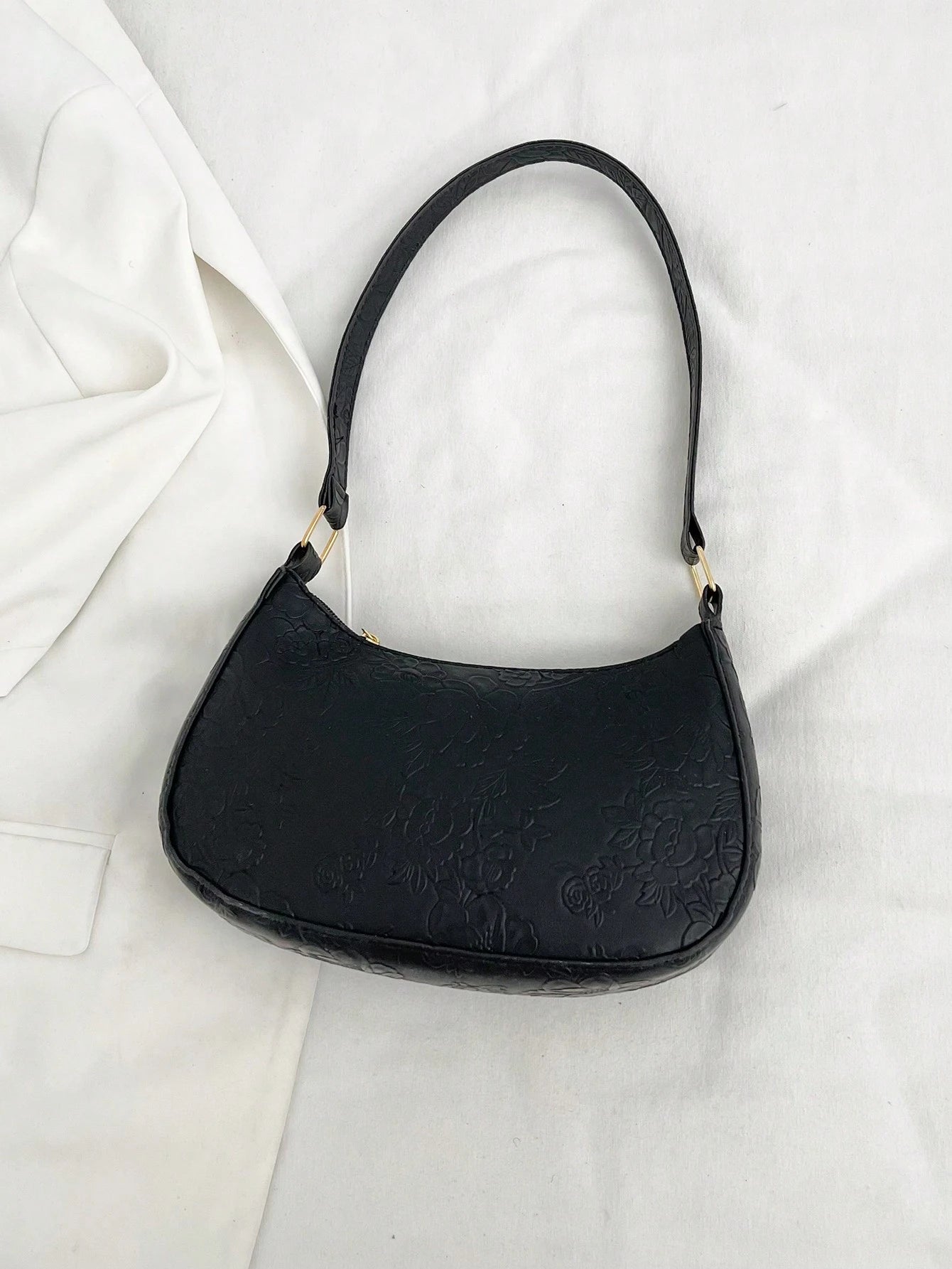 Solid Color Minimalist & Elegant Embossed Shoulder Bag