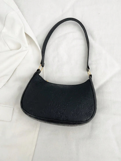 Solid Color Minimalist & Elegant Embossed Shoulder Bag