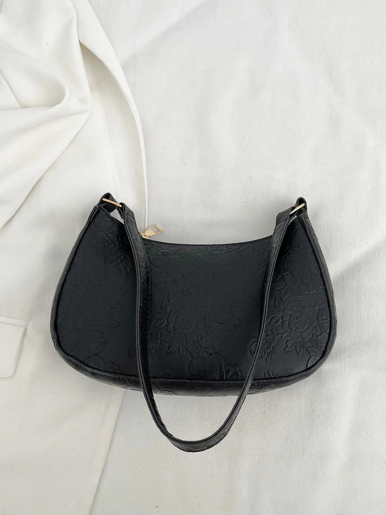Solid Color Minimalist & Elegant Embossed Shoulder Bag