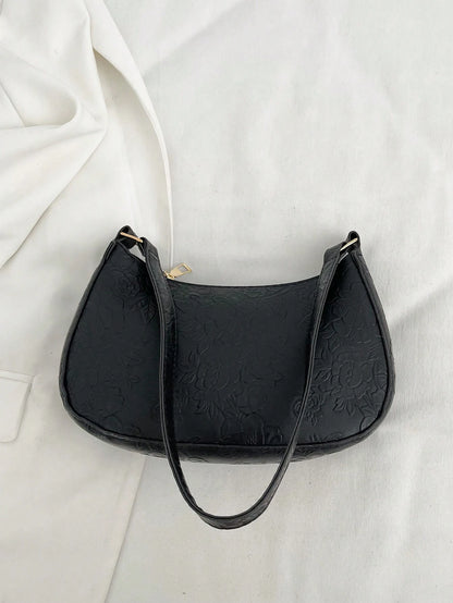Solid Color Minimalist & Elegant Embossed Shoulder Bag