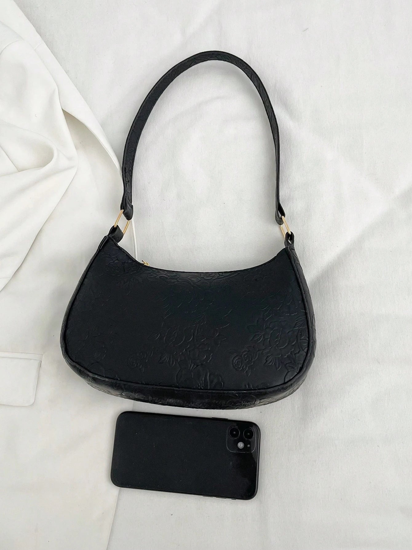 Solid Color Minimalist & Elegant Embossed Shoulder Bag