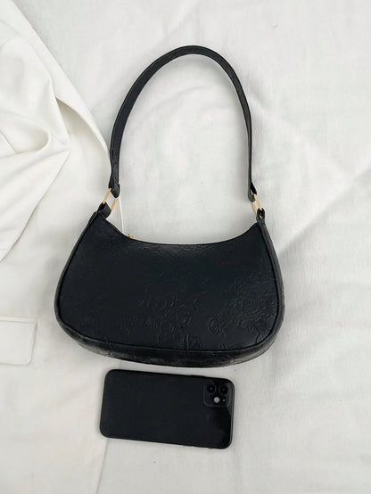 Solid Color Minimalist & Elegant Embossed Shoulder Bag