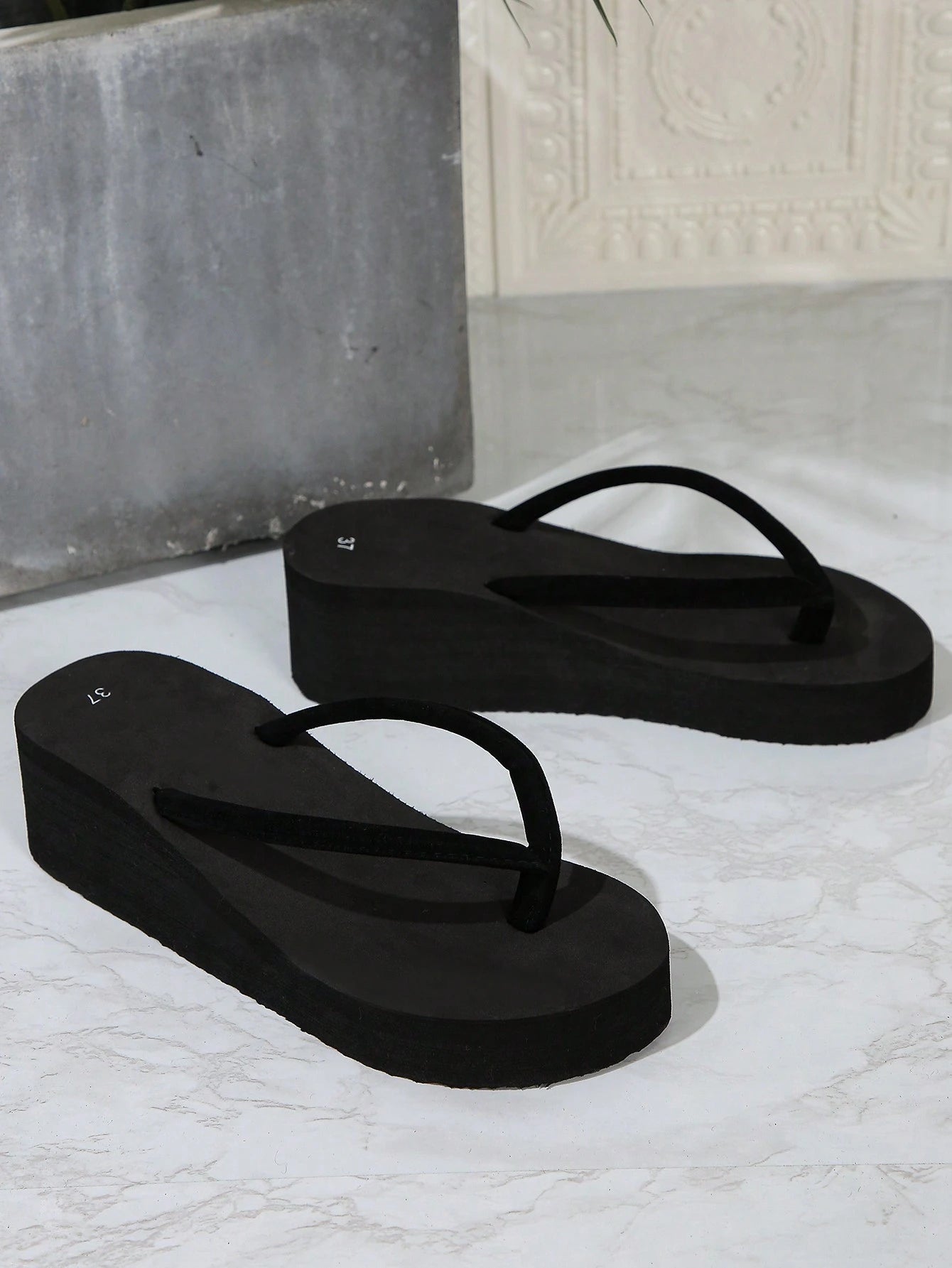 Women's Summer Fashion Thick Heel Platform Wedge High Heel Flip-Flops Beach Slipper With Slip-Resistant Sole, Perfect For Outdoor Beach Wedding